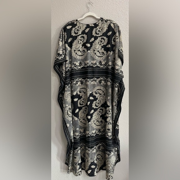 Vintage 80’s Sant’e Black Tan Lace Pattern Kaftan Dress Size OS - Picture 3 of 8